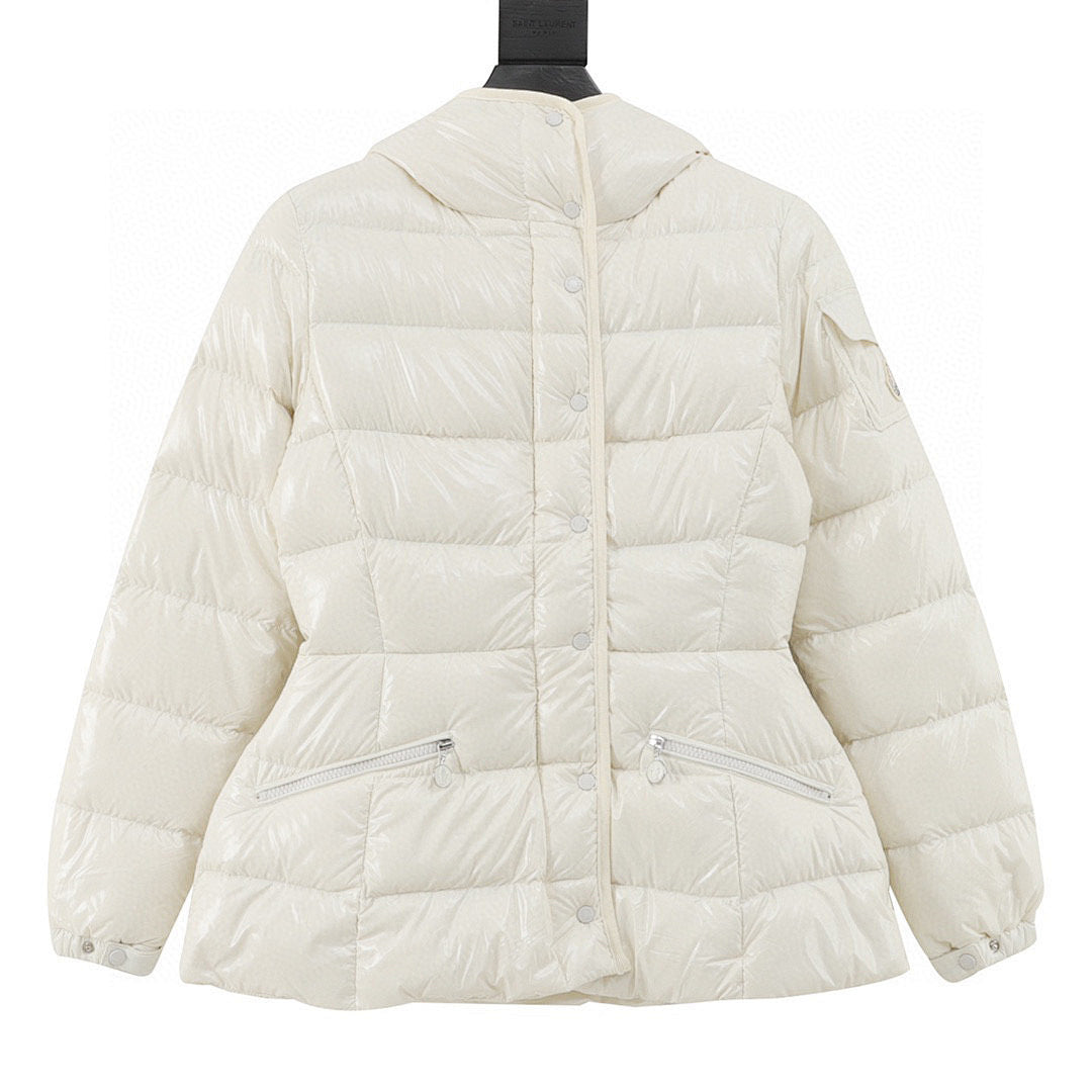 Moncler Barante Women's Fitted Hooded Down Jacket - Ivory - front view