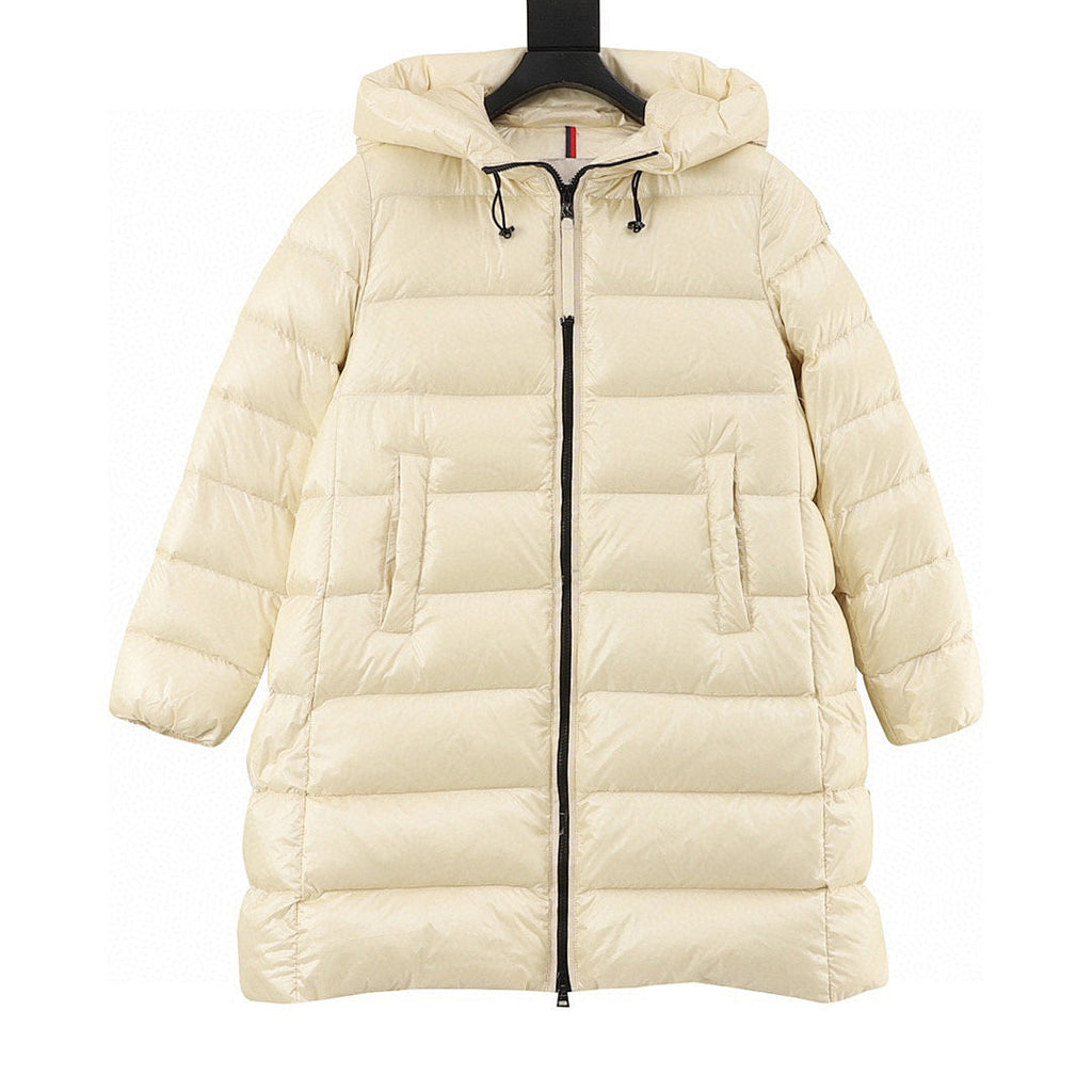 Moncler Women's Mid-Length Hooded Down Coat - Ivory - front view