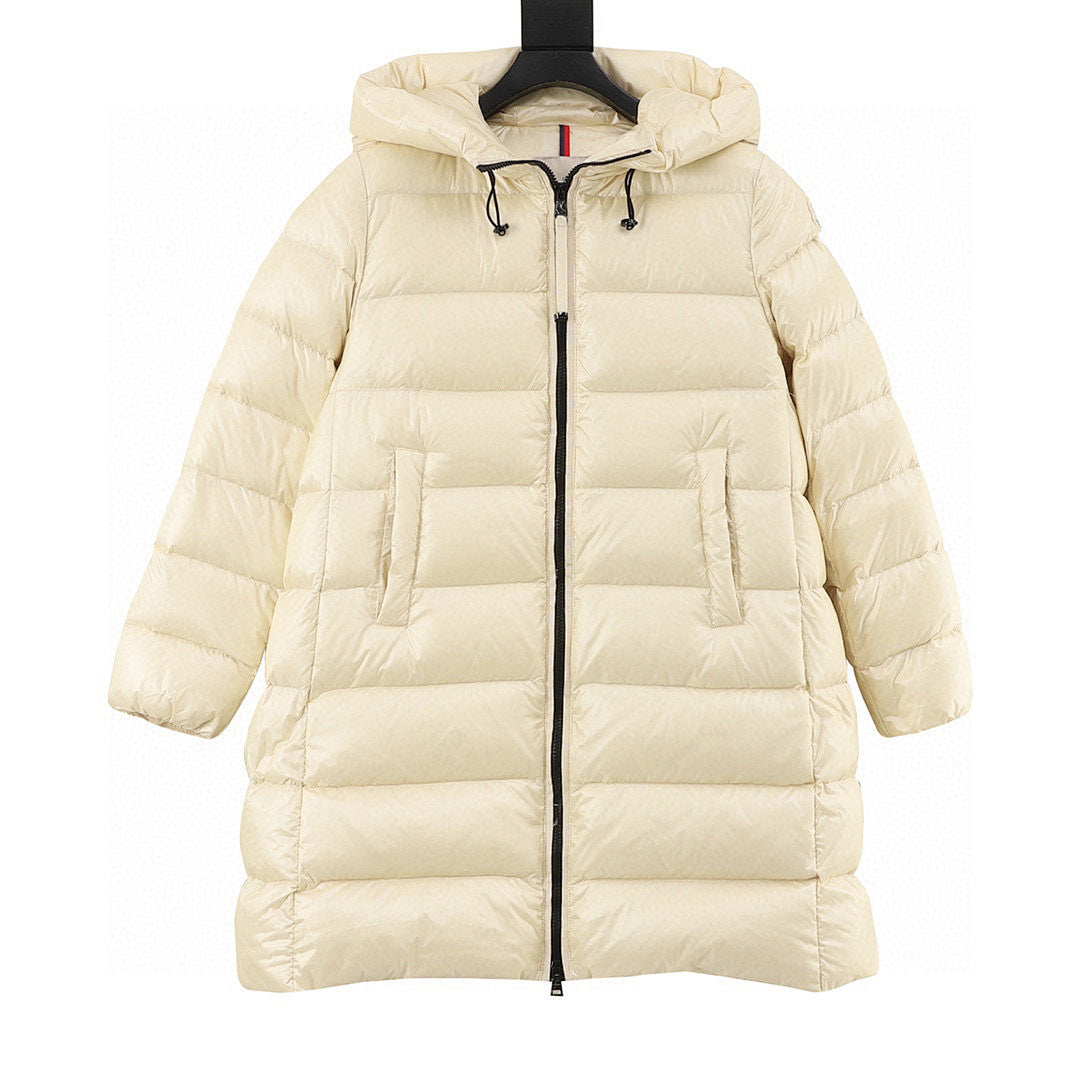Moncler Women's Mid-Length Hooded Down Coat - Ivory - front view