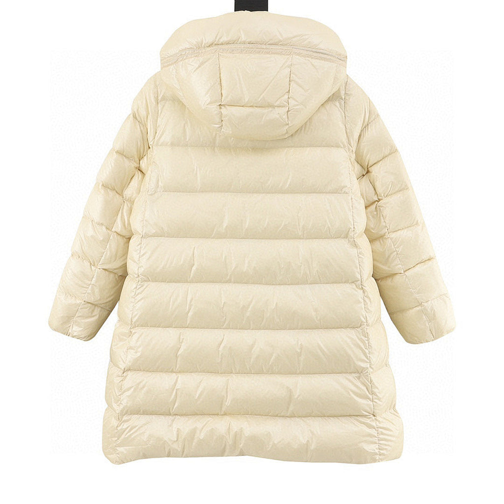 Moncler Women's Mid-Length Hooded Down Coat - Ivory - back view
