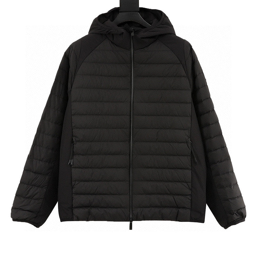 Moncler Lightweight Panelled Hooded Down Jacket - Black - front view