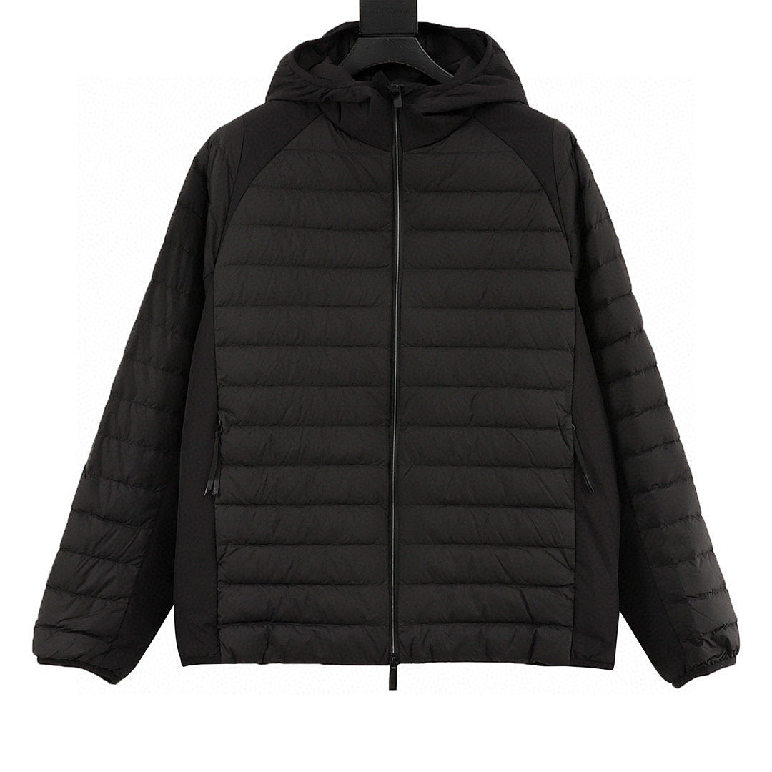 Moncler Lightweight Panelled Hooded Down Jacket - Black - front view