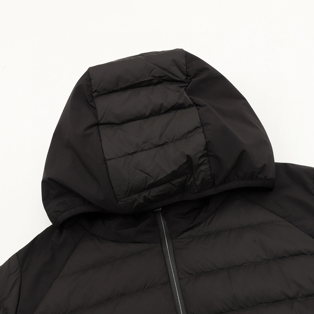 Moncler Lightweight Panelled Hooded Down Jacket - Black - detail 1
