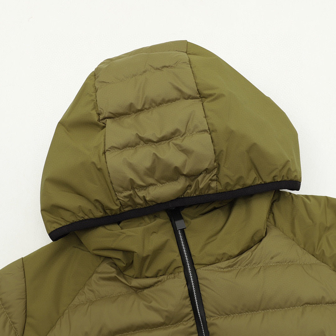 Moncler Lightweight Panelled Hooded Down Jacket - Olive - detail 1