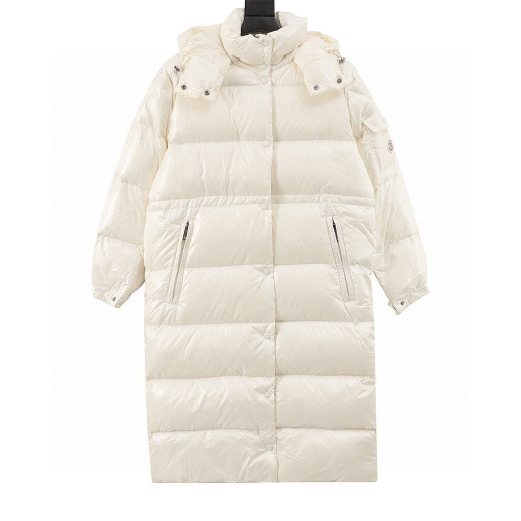 Moncler Detachable-Hood Long Down Coat - Ivory - front view