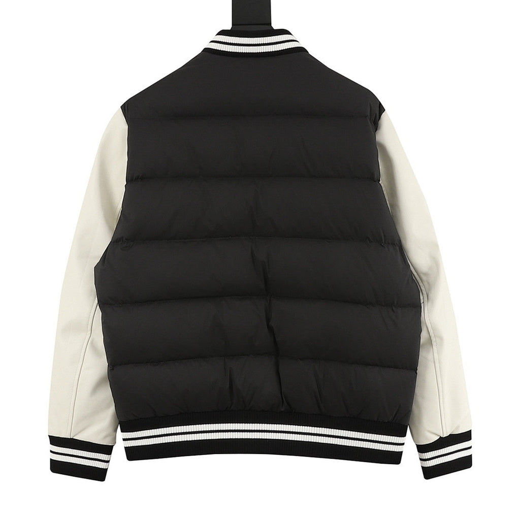 Moncler Contrast-Sleeve Varsity Down Jacket - Black and Ivory - back view