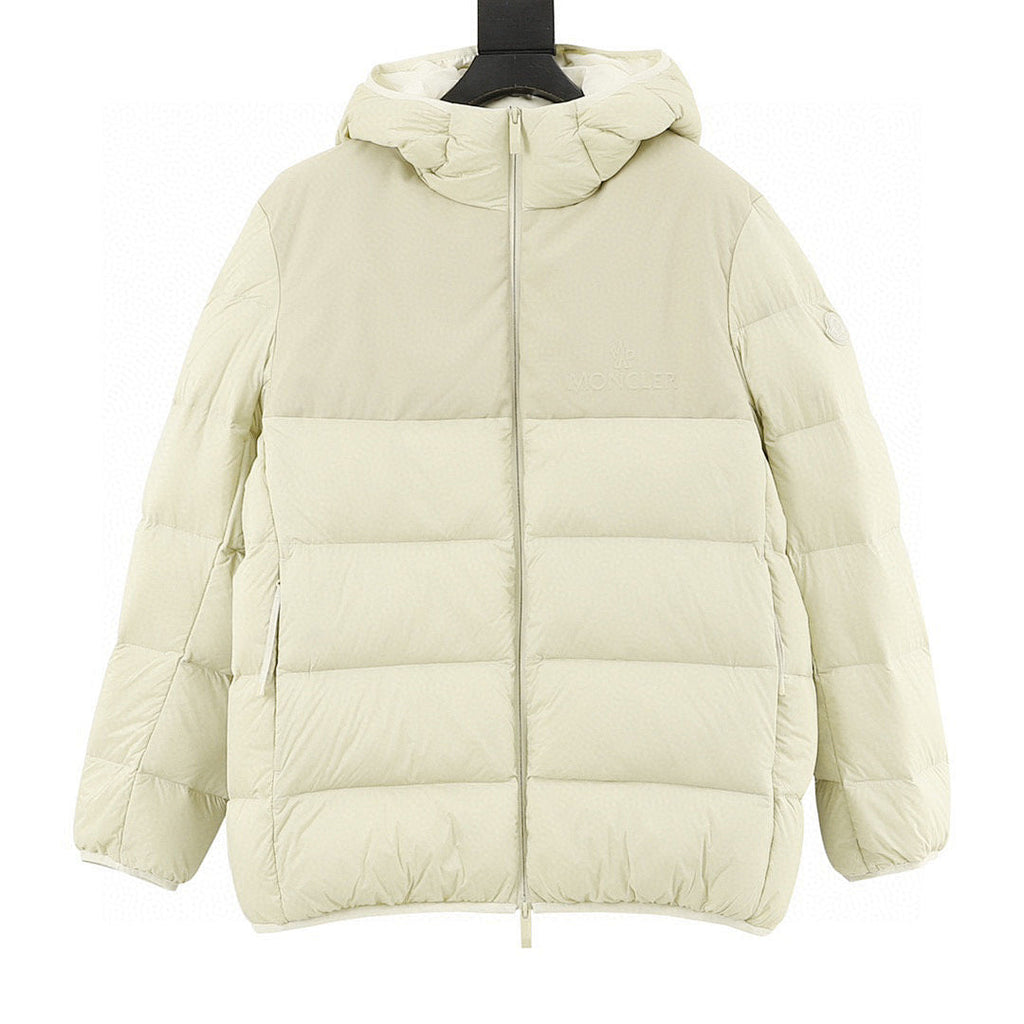 Moncler Panelled Hooded Down Jacket - Ivory - front view