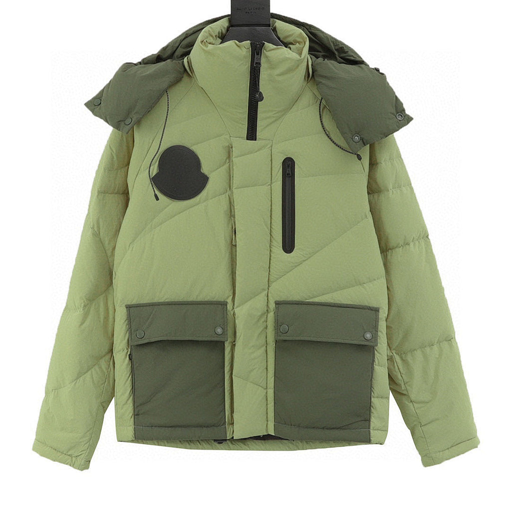 Moncler Contrast-Pocket Hooded Down Jacket - Green - front view
