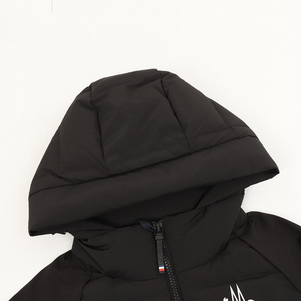 Moncler Contrast-Sleeve Hooded Down Jacket - Black - detail 1