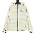 Moncler Contrast-Sleeve Hooded Down Jacket - Ivory - front view