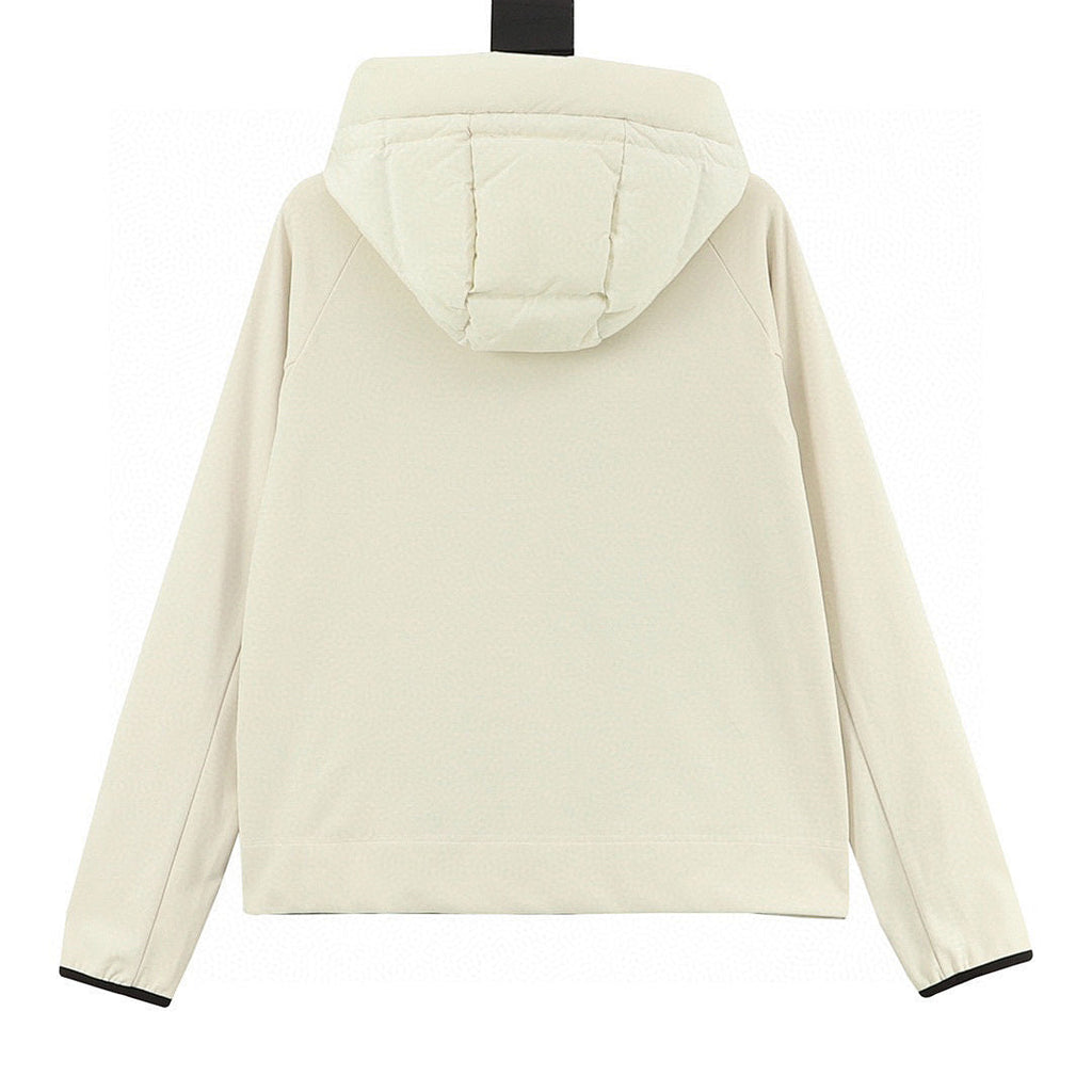 Moncler Contrast-Sleeve Hooded Down Jacket - Ivory - back view