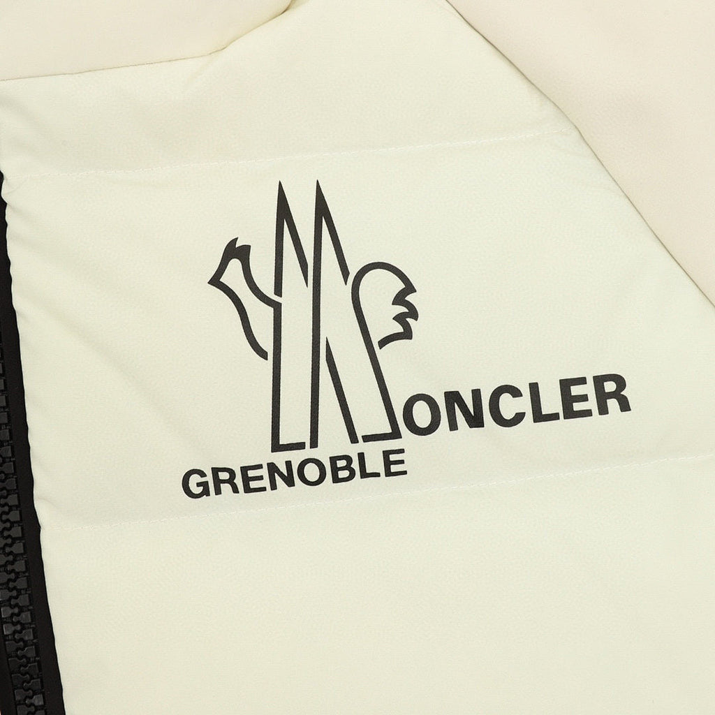 Moncler Contrast-Sleeve Hooded Down Jacket - Ivory - detail 1