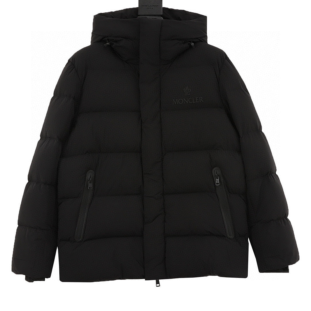 Moncler Chest-Letter Hooded Down Jacket - Unisex Black - front view