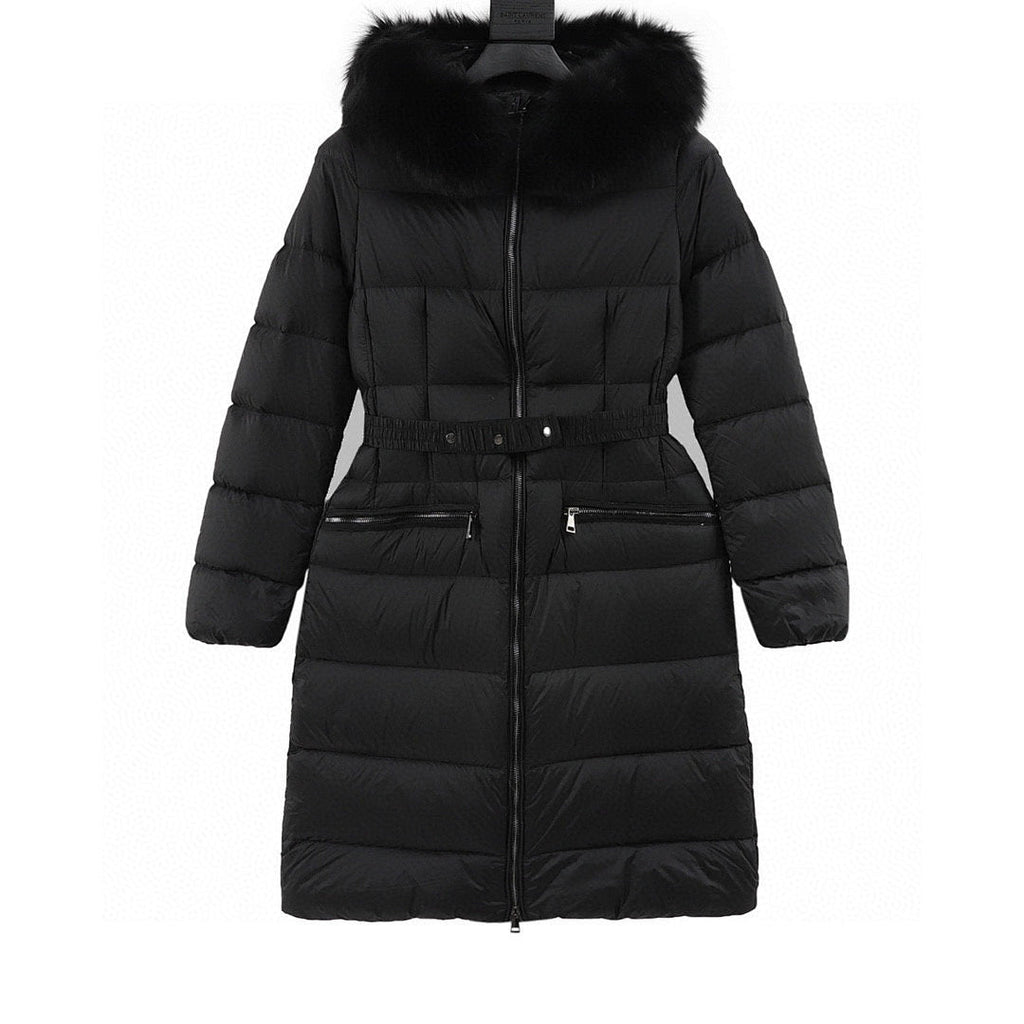 Moncler Hermifur Belted Long Down Coat - Women's Black - front view