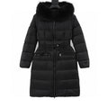 Moncler Hermifur Belted Long Down Coat - Women's Black - front view