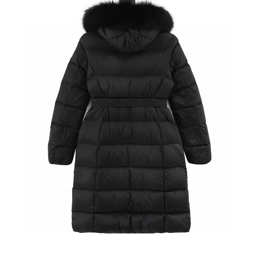 Moncler Hermifur Belted Long Down Coat - Women's Black - back view