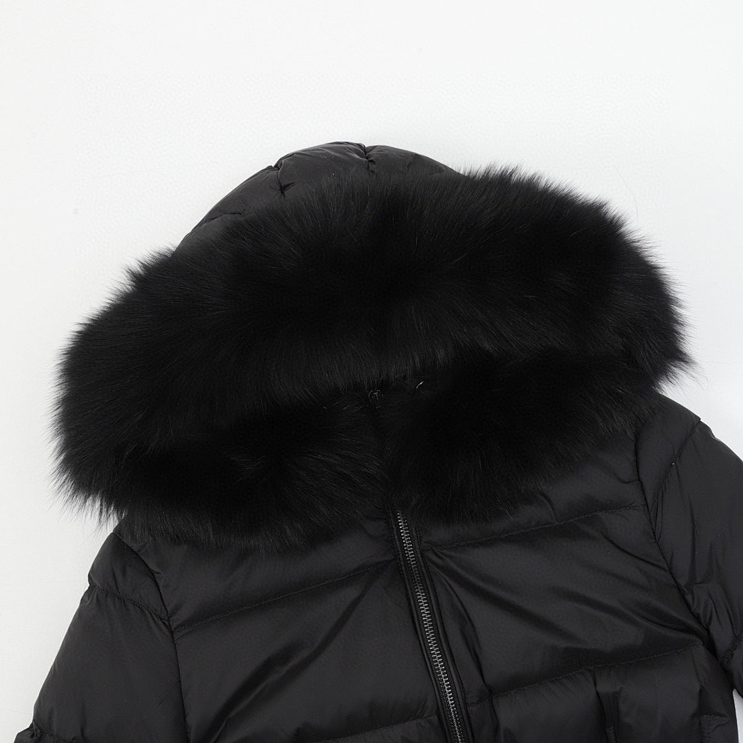 Moncler Hermifur Belted Long Down Coat - Women's Black - detail 1