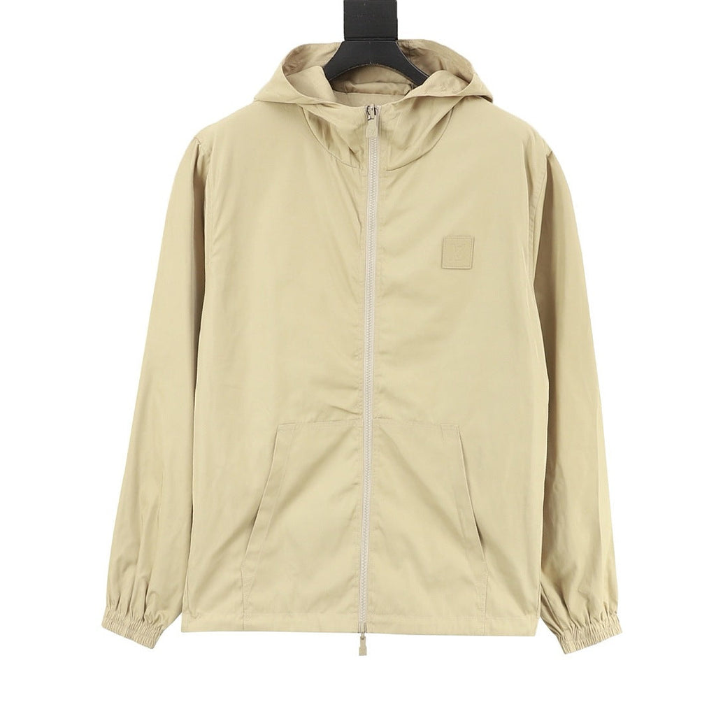 Louis Vuitton Men's Reversible Hooded Jacket - Beige: Plain side, front view on a white background