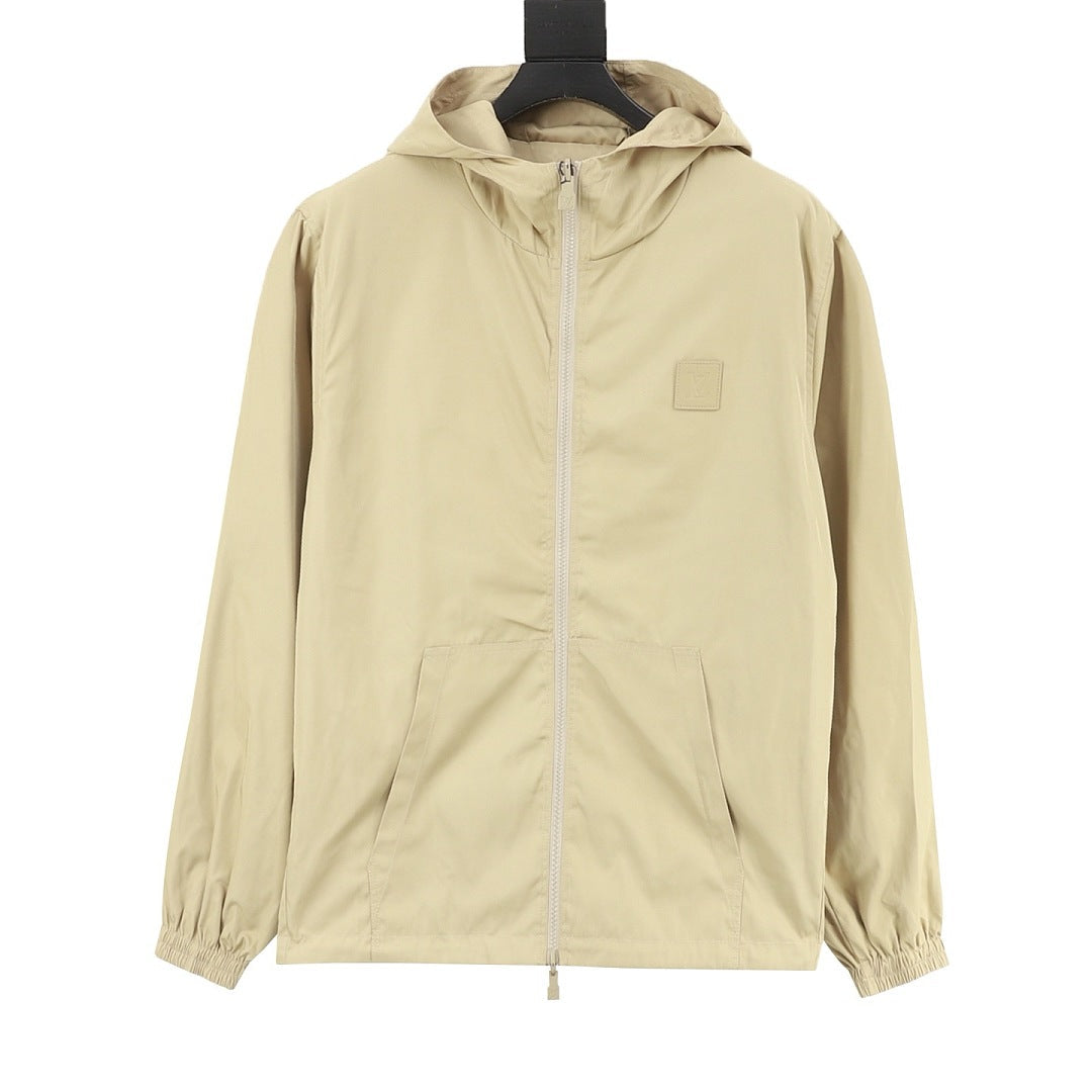 Louis Vuitton Men's Reversible Hooded Jacket - Beige: Plain side, front view on a white background