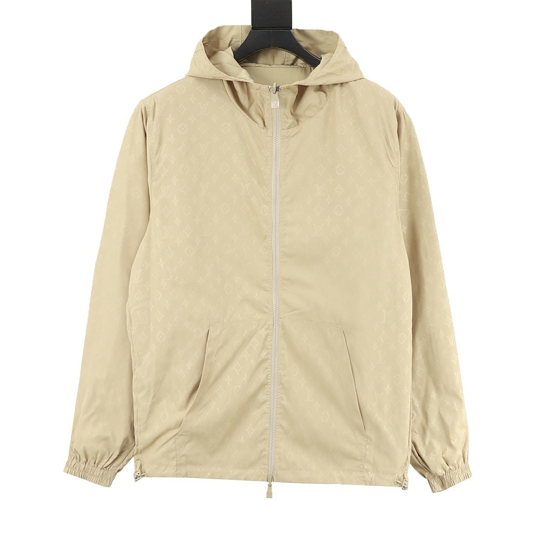 Louis Vuitton Men's Reversible Hooded Jacket - Beige: Tonal monogram side, front view