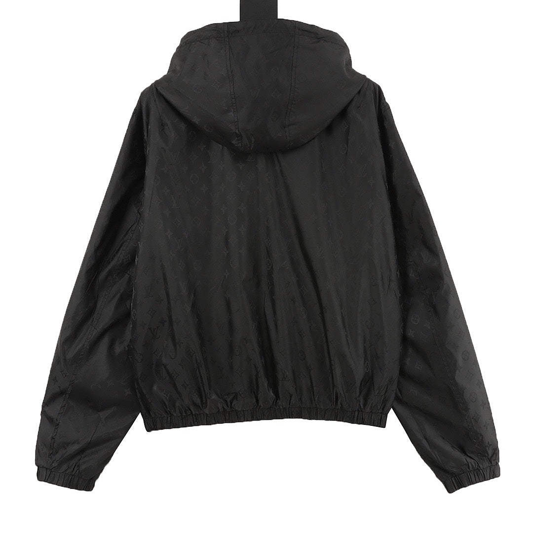 Louis Vuitton Men's Reversible Check Hooded Jacket - Blue Grey: Black tonal monogram side, back view
