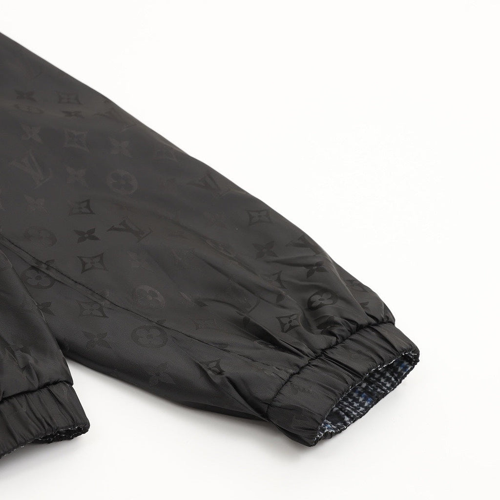 Louis Vuitton Men's Reversible Check Hooded Jacket - Blue Grey: Black side elasticated cuff detail