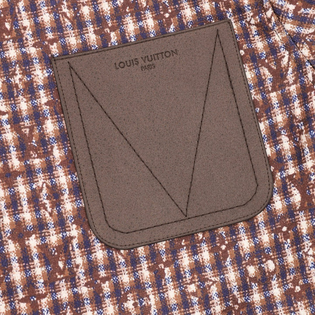 Louis Vuitton Men's Collarless Check Jacket - Brown: Contrast chest pocket and V-shaped stitching detail