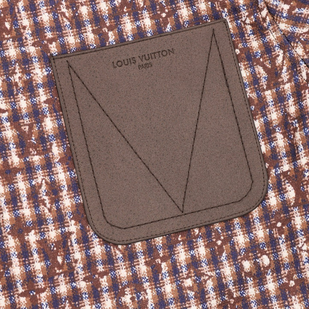 Louis Vuitton Men's Collarless Check Jacket - Brown: Contrast chest pocket and V-shaped stitching detail