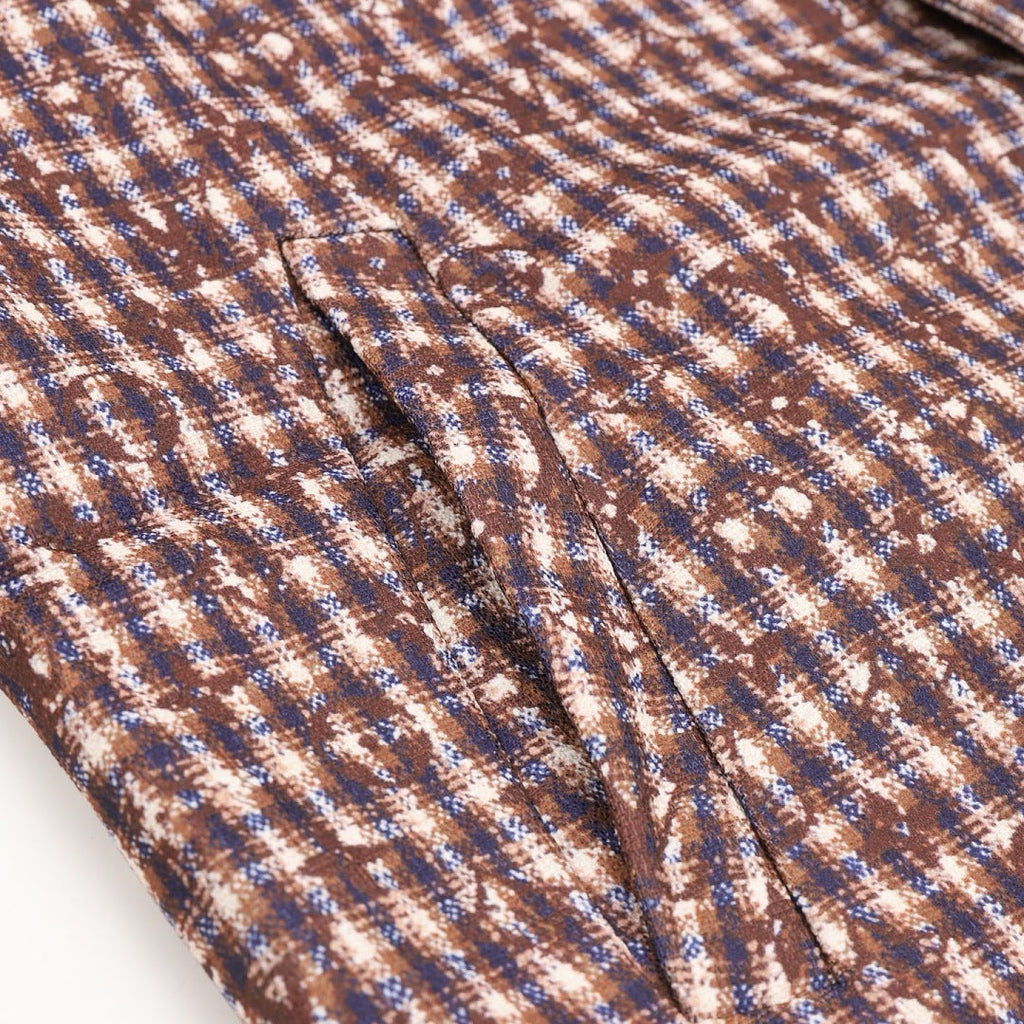 Louis Vuitton Men's Collarless Check Jacket - Brown: Check pattern and side pocket detail