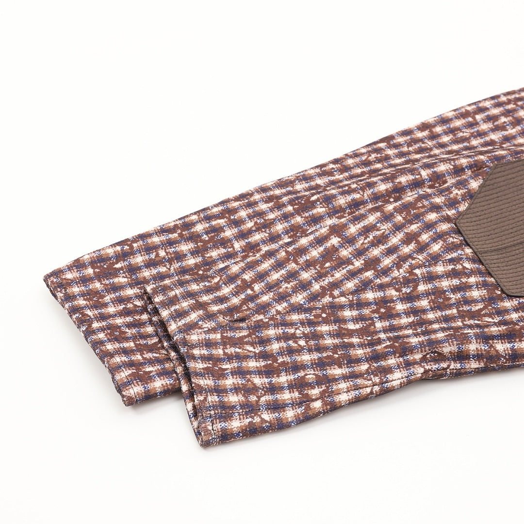 Louis Vuitton Men's Collarless Check Jacket - Brown: Sleeve and elbow patch detail