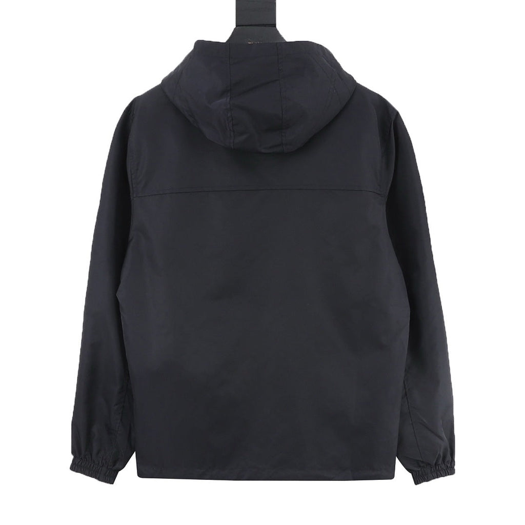 Louis Vuitton Men's Reversible Tonal Check Hooded Jacket – Navy: Plain side back view