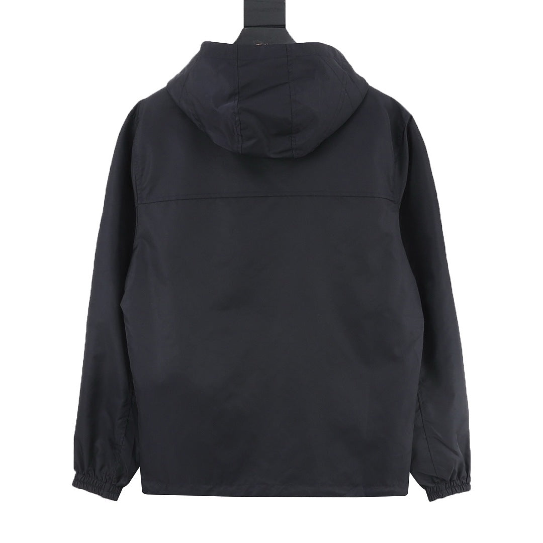 Louis Vuitton Men's Reversible Tonal Check Hooded Jacket – Navy: Plain side back view