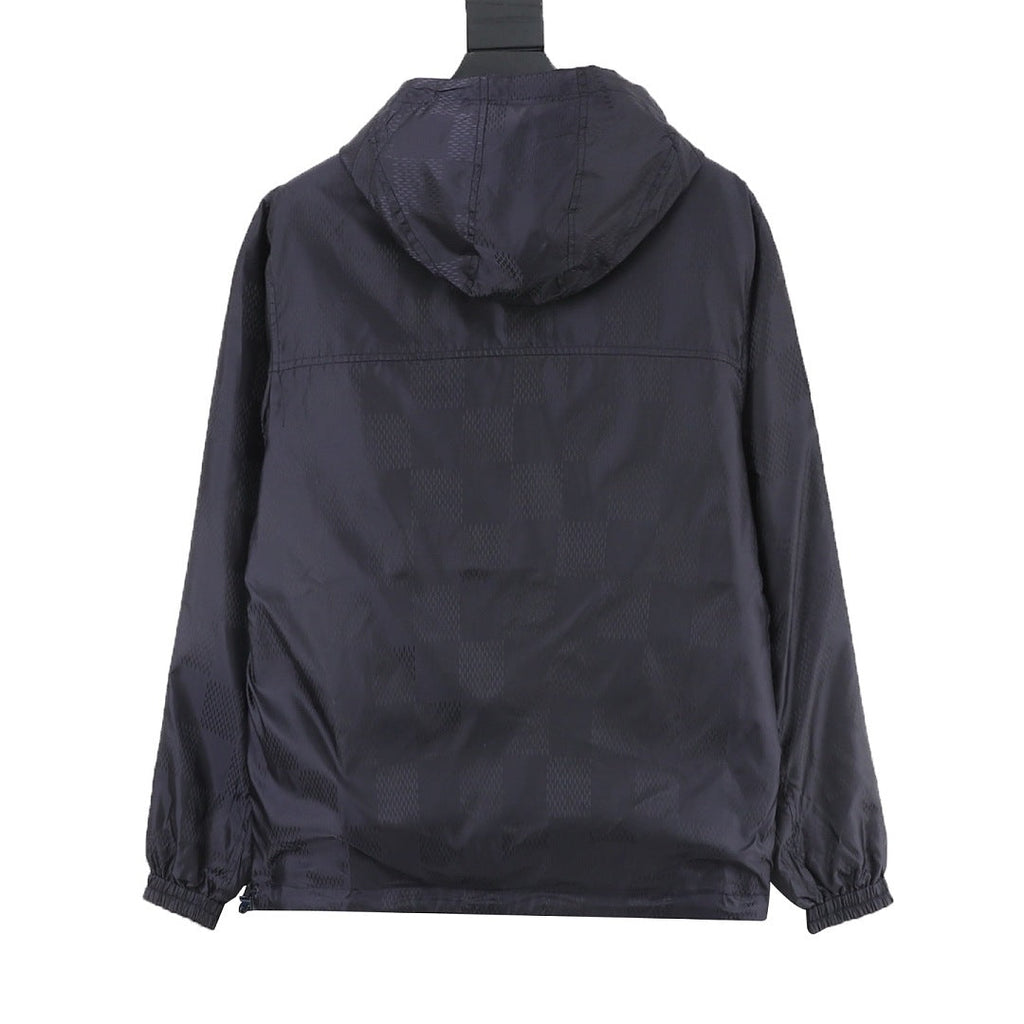 Louis Vuitton Men's Reversible Tonal Check Hooded Jacket – Navy: Tonal check reverse back view