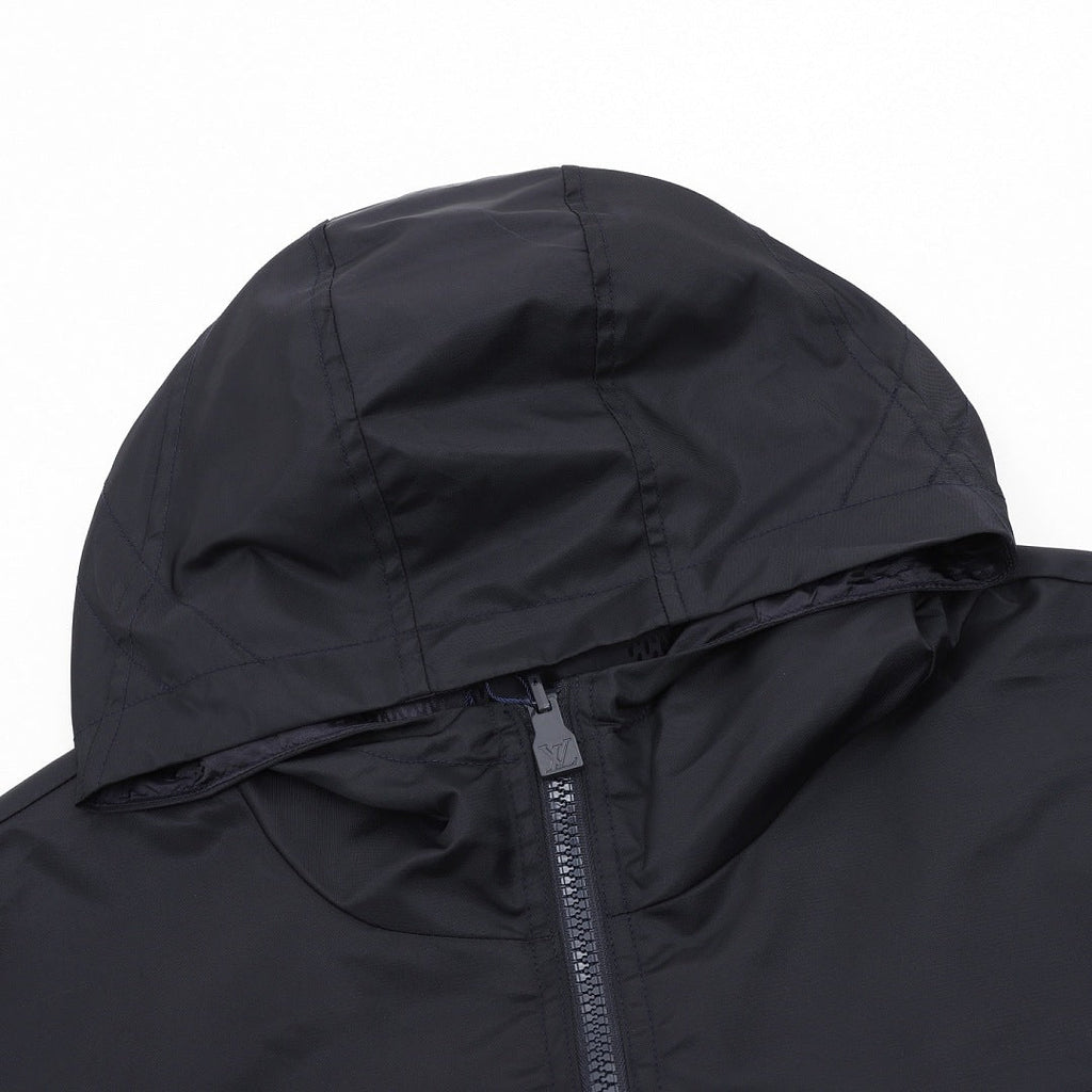 Louis Vuitton Men's Reversible Tonal Check Hooded Jacket – Navy: Plain side hood detail