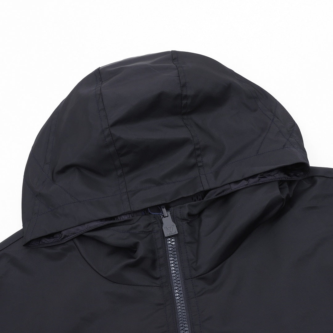 Louis Vuitton Men's Reversible Tonal Check Hooded Jacket – Navy: Plain side hood detail