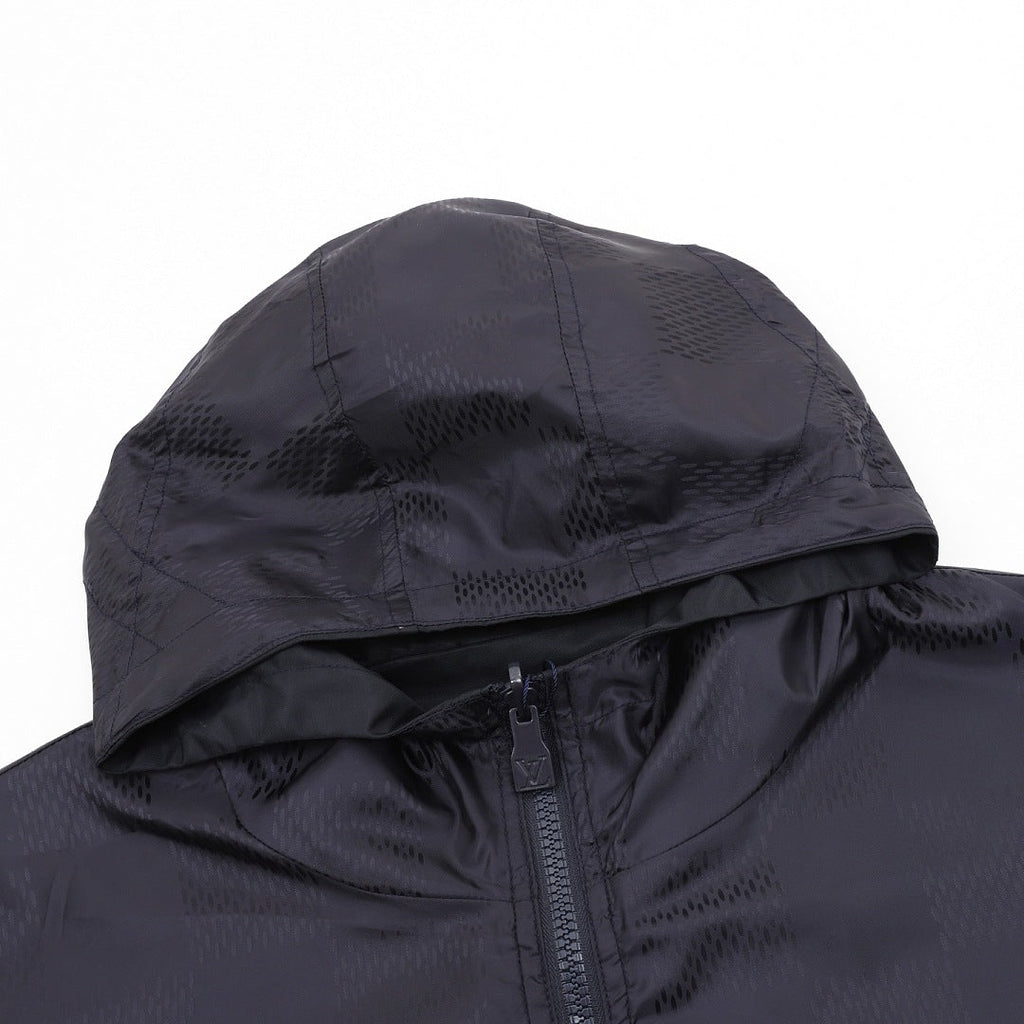 Louis Vuitton Men's Reversible Tonal Check Hooded Jacket – Navy: Tonal check hood detail