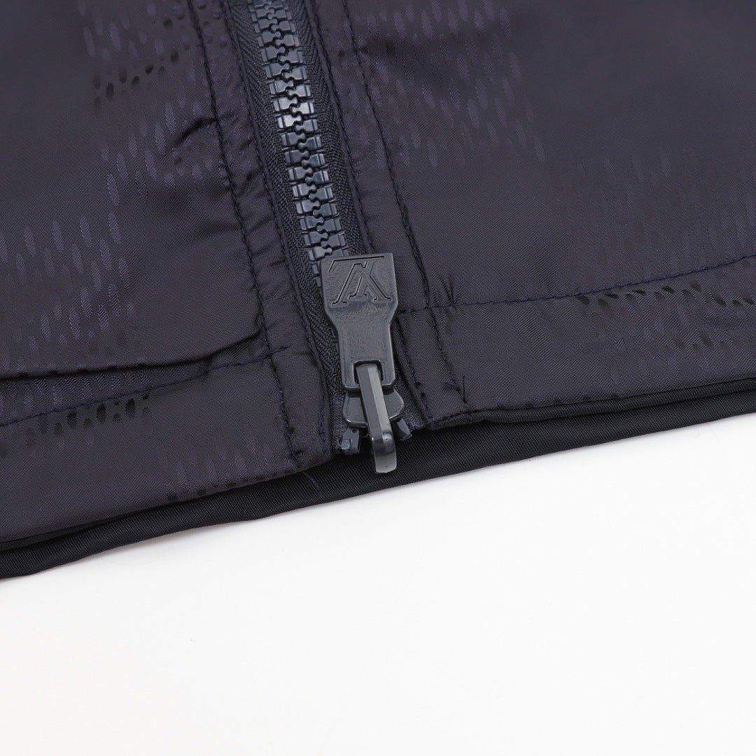 Louis Vuitton Men's Reversible Tonal Check Hooded Jacket – Navy: Tonal check zipper detail