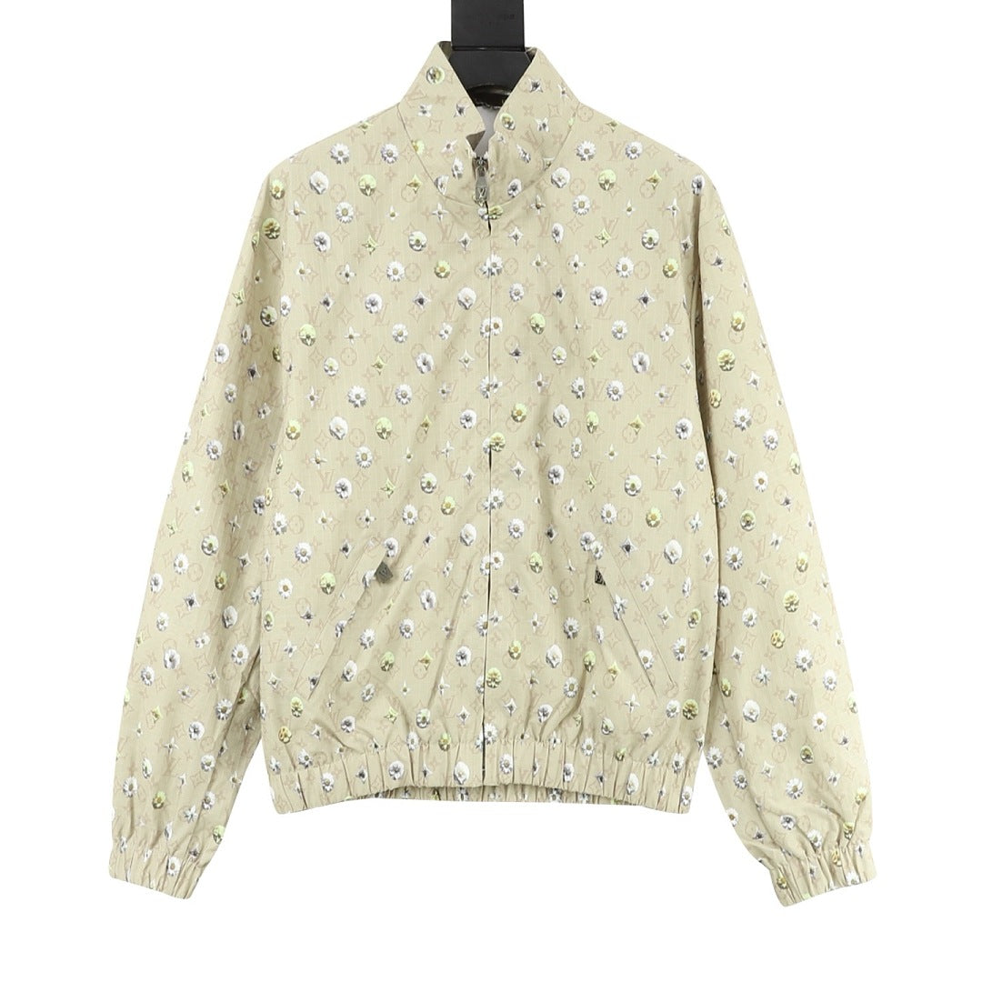 Louis Vuitton Floral Monogram Stand-Collar Jacket - Beige - front view