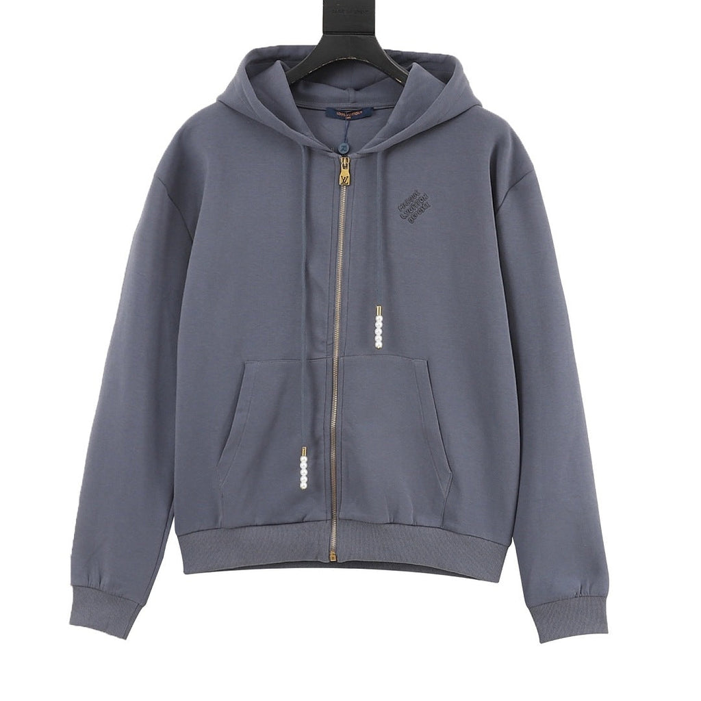 Louis Vuitton Tonal Lettering Zip-Up Hoodie - Slate Grey - front view