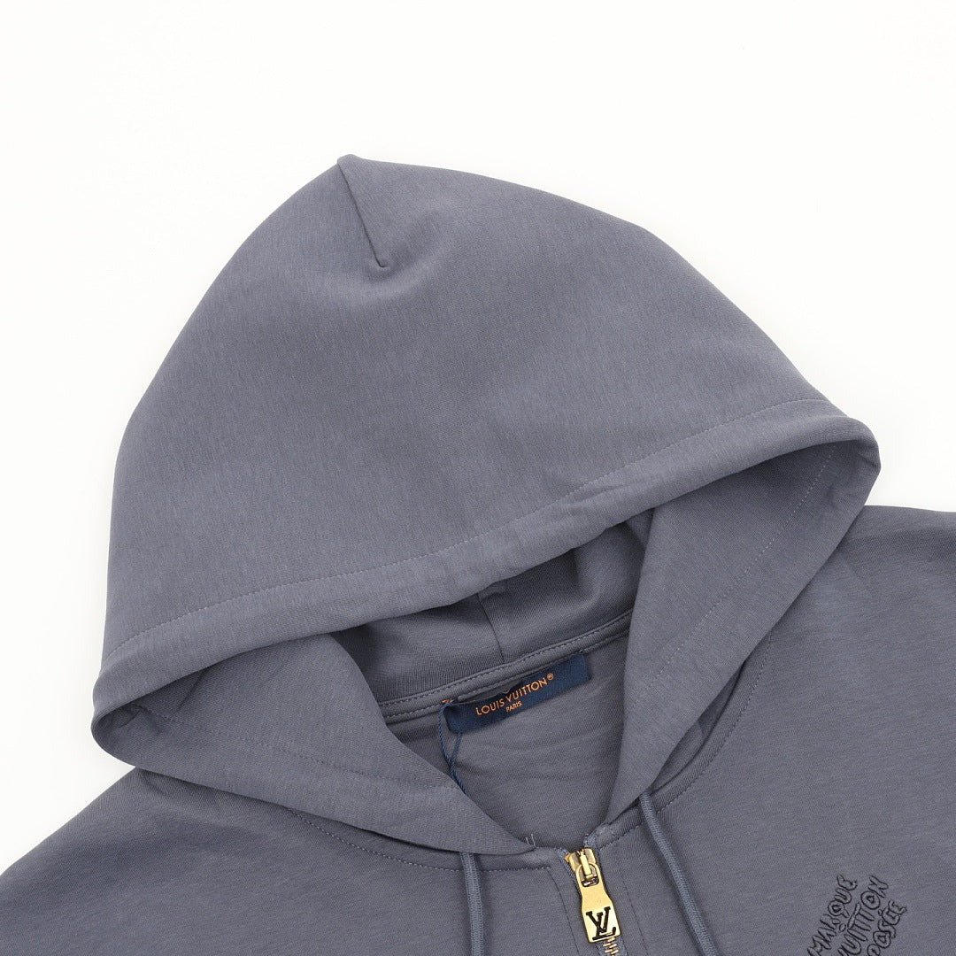 Louis Vuitton Tonal Lettering Zip-Up Hoodie - Slate Grey - product detail 4