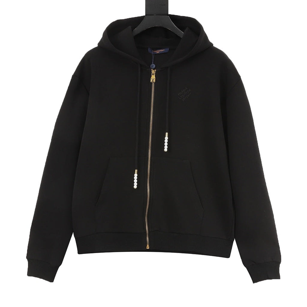 Louis Vuitton Tonal Lettering Zip-Up Hoodie - Black - front view