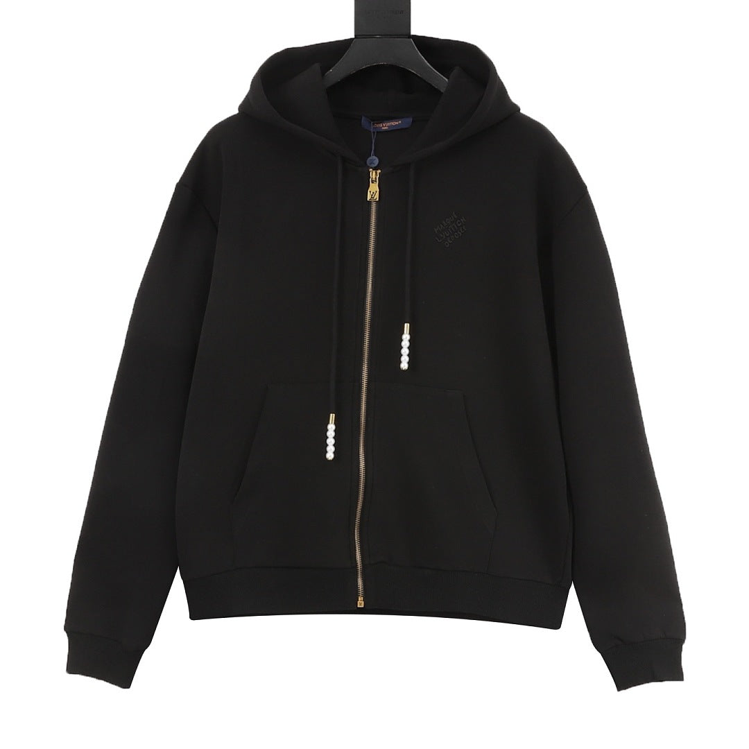Louis Vuitton Tonal Lettering Zip-Up Hoodie - Black - front view