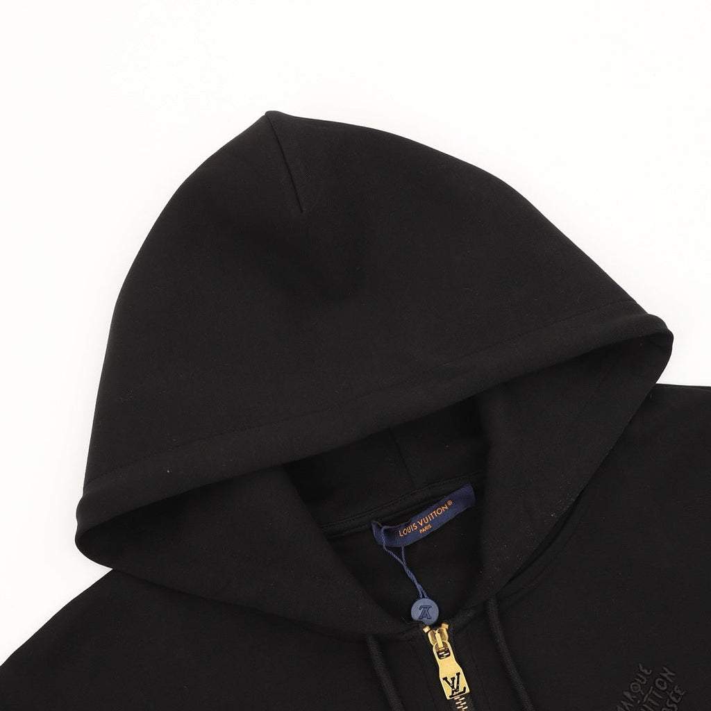Louis Vuitton Tonal Lettering Zip-Up Hoodie - Black - product detail 4