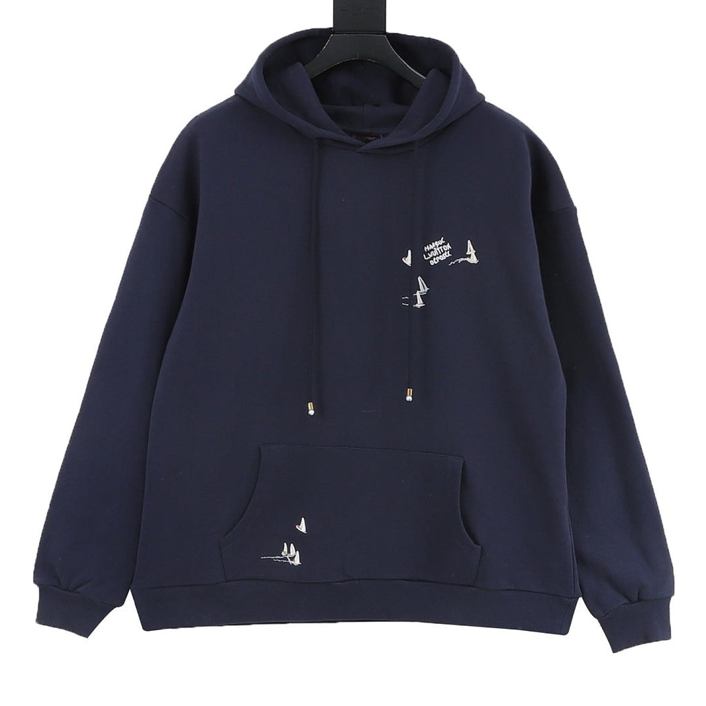 Louis Vuitton Sailboat Embroidered Pullover Hoodie - Navy - front view