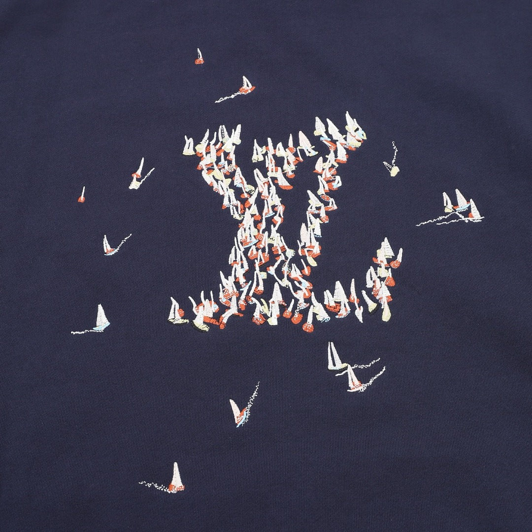Louis Vuitton Sailboat Embroidered Pullover Hoodie - Navy - product detail 1