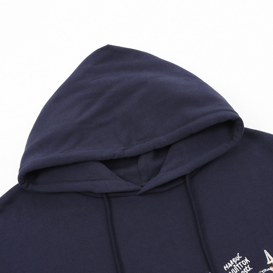 Louis Vuitton Sailboat Embroidered Pullover Hoodie - Navy - product detail 3
