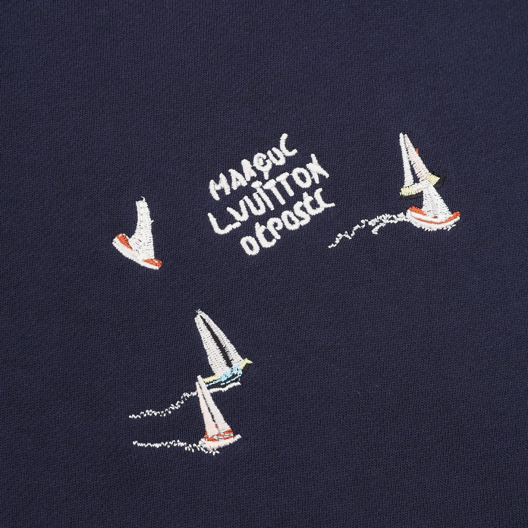 Louis Vuitton Sailboat Embroidered Pullover Hoodie - Navy - product detail 4