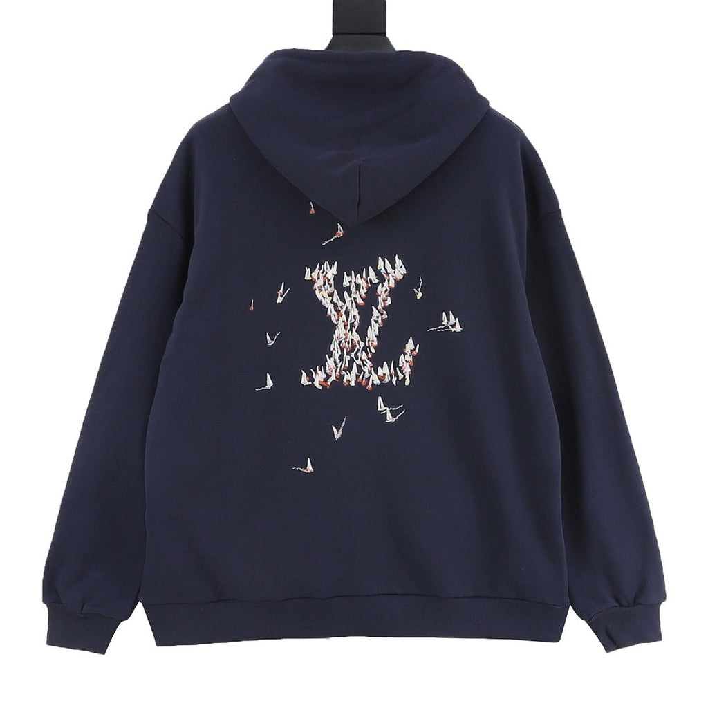 Louis Vuitton Sailboat Embroidered Pullover Hoodie - Navy - product detail 5
