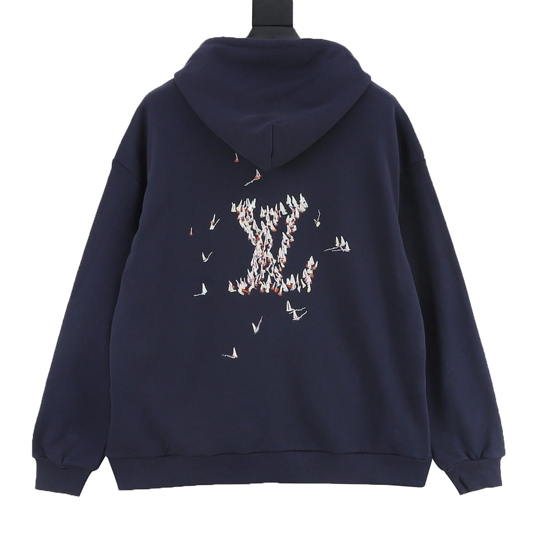 Louis Vuitton Sailboat Embroidered Pullover Hoodie - Navy - product detail 5