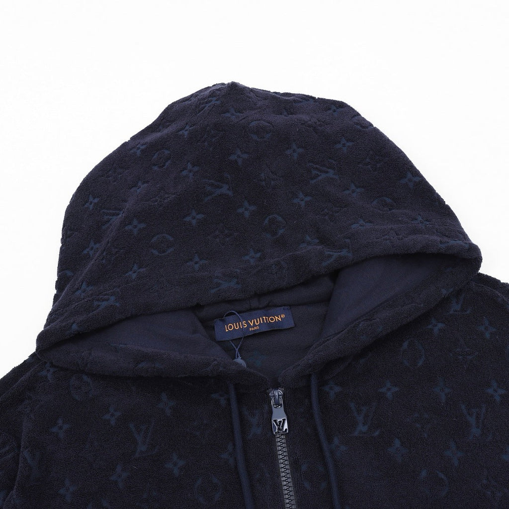 Louis Vuitton Textured Monogram Zip-Up Hoodie - Navy - product detail 4